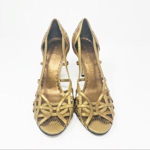 Gianni Bini sz 7 Bronze Leather Cage Peep Toe Heel
